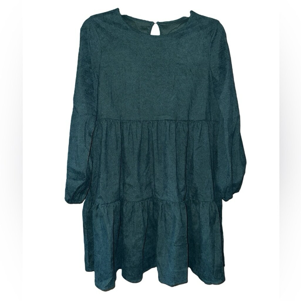 Women’s Long-Sleeve Tiered Corduroy Dress - Forest Green - Size Medium
